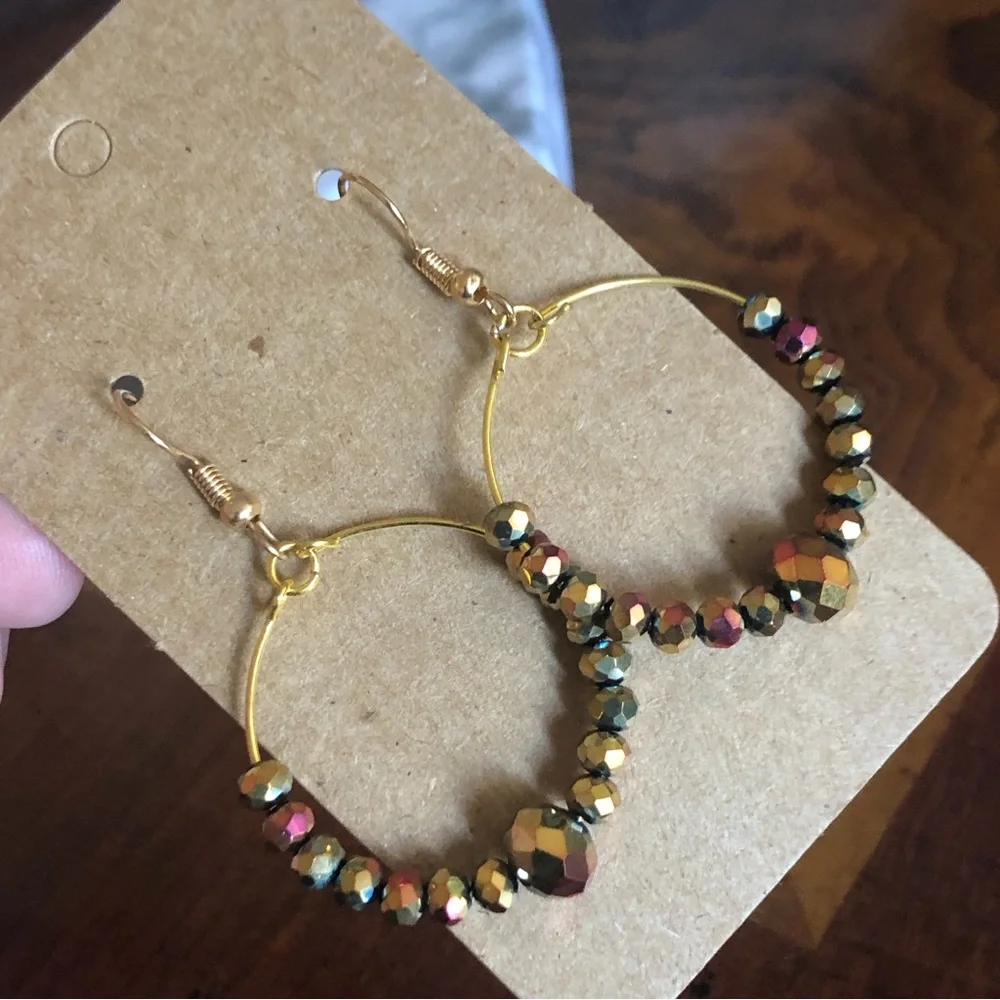 Handcrafted beaded wire dangle earrings